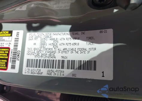 2021 Toyota Tundra Trd Pro из США, поврежденный, VIN 5TFDY5F12MX034896